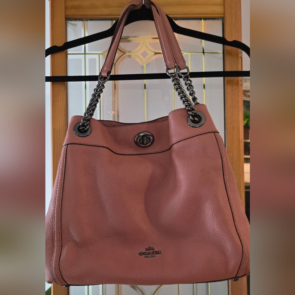 Coach Turnlock Edie Dusty Rose Pebble Leather Shoulder Bag 36855